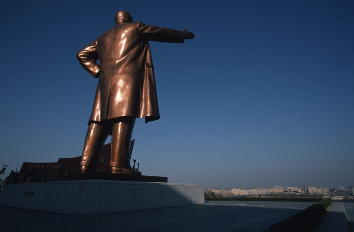 The Grand Monument, a bronze statue of Kim Il Sung, on Mansu Hill in Pyongyang
