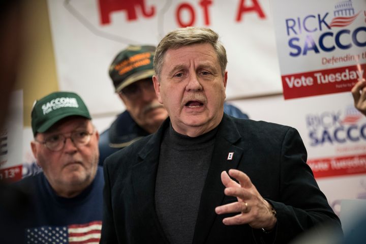 Republican Rick Saccone speaks to reporters at the Republican Committee of Allegheny County offices in Pittsburgh on March 9, 2018.
