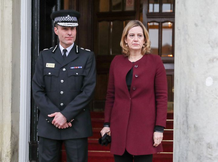 Home Secretary Amber Rudd (right) and Wiltshire Police Chief Constable Kier Pritchard in Salisbury.