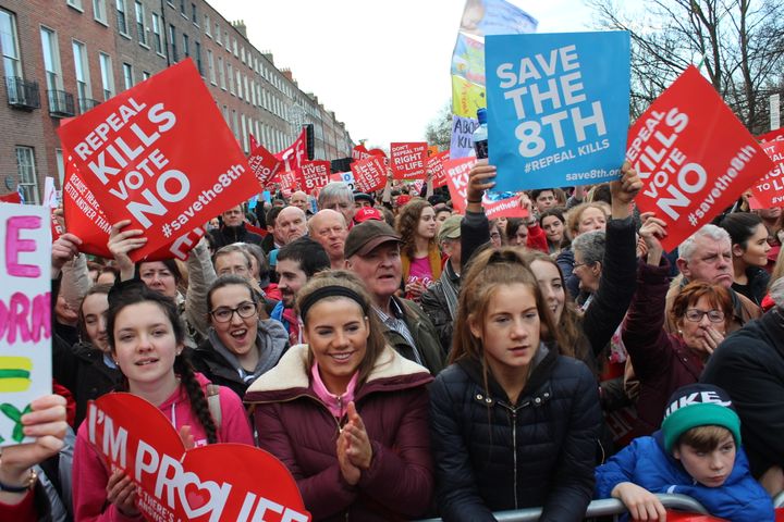 Anti-abortion advocates rally in Dublin on March 10.