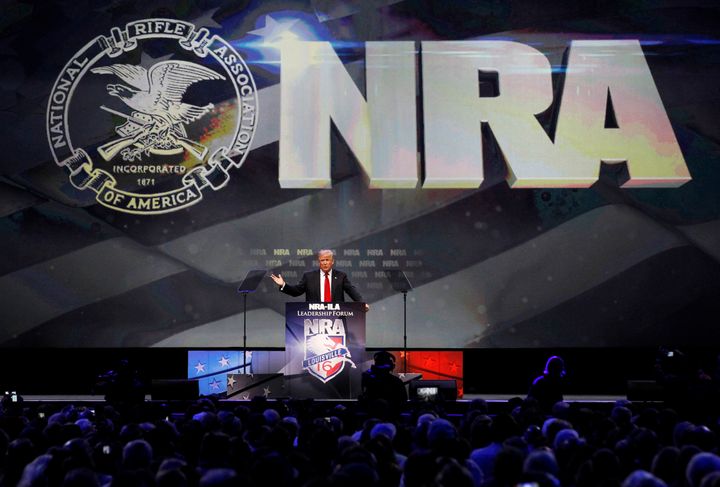 Trump speaking at the NRA leadership forum in 2016.
