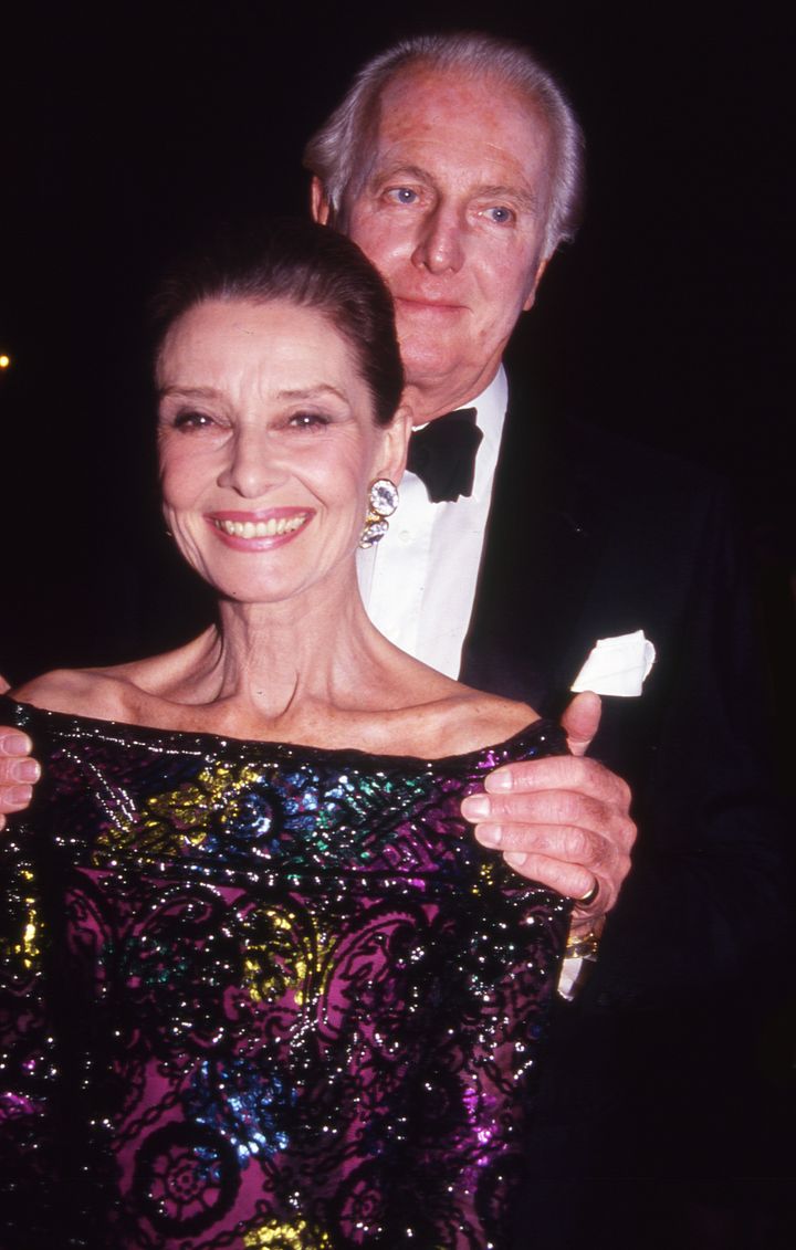 Portrait of British actress Audrey Hepburn (1929 - 1993) and French fashion designer Hubert de Givenchy as they attend the 8th Annual Night of Stars Fashion Festival at the Waldorf Astoria Hotel in New York, 3 November 1991