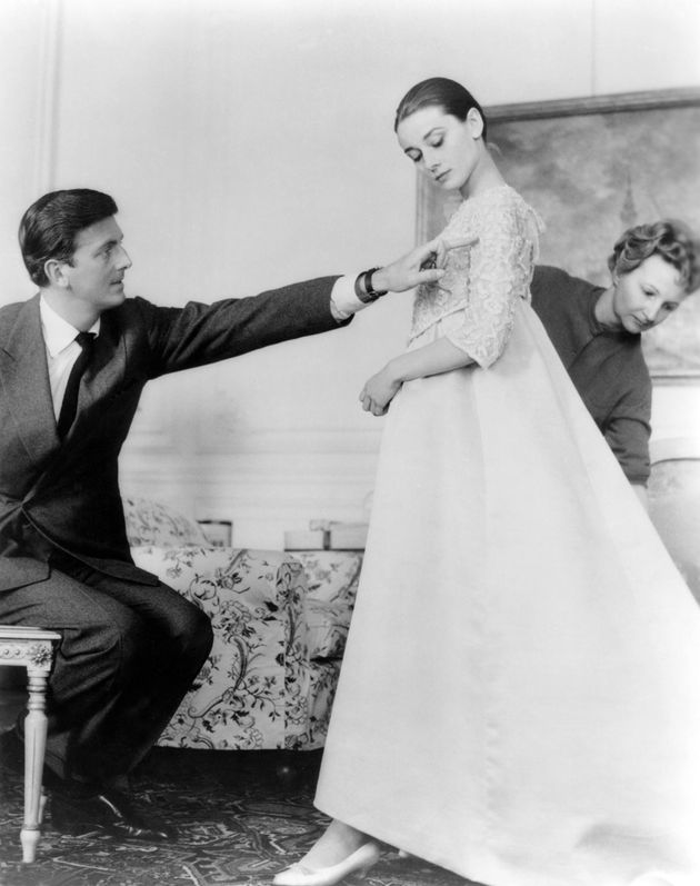 British actress Audrey Hepburn with French fashion designer Hubert de Givenchy in his workshop, in Paris. 