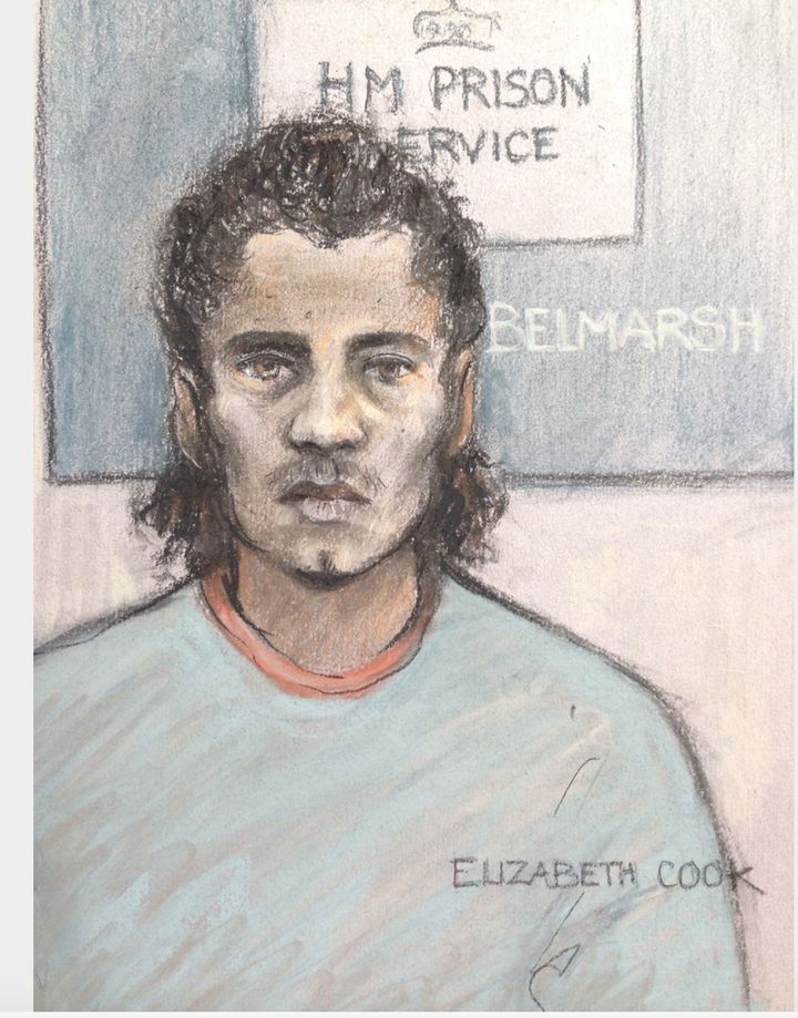 Court artist sketch of Ahmed Hassan