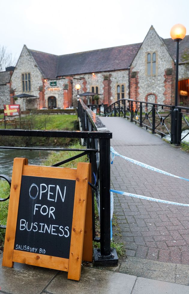 Police tape cordons off The Mill pub in Salisbury