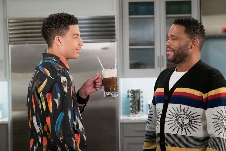 Junior (Marcus Scribner) and Dre (Anthony Anderson), pictured in another episode, debated the merits of NFL players kneeling during the national anthem during a recently shelved episode.