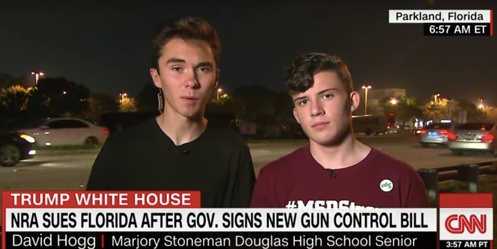 Parkland shooting survivors David Hoff (L) and Alfonso Calderon (R) speak with CNN on Monday. 