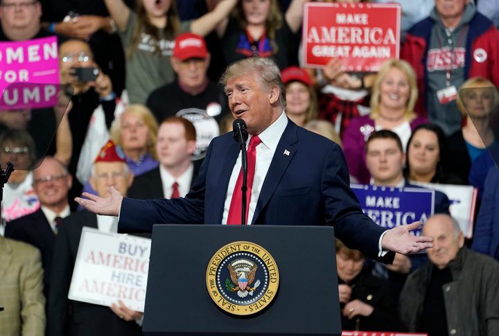 President Donald Trump speaks at a rally for Republican Rick Saccone in Moon Township, Pennsylvania, on March 10, 2018.