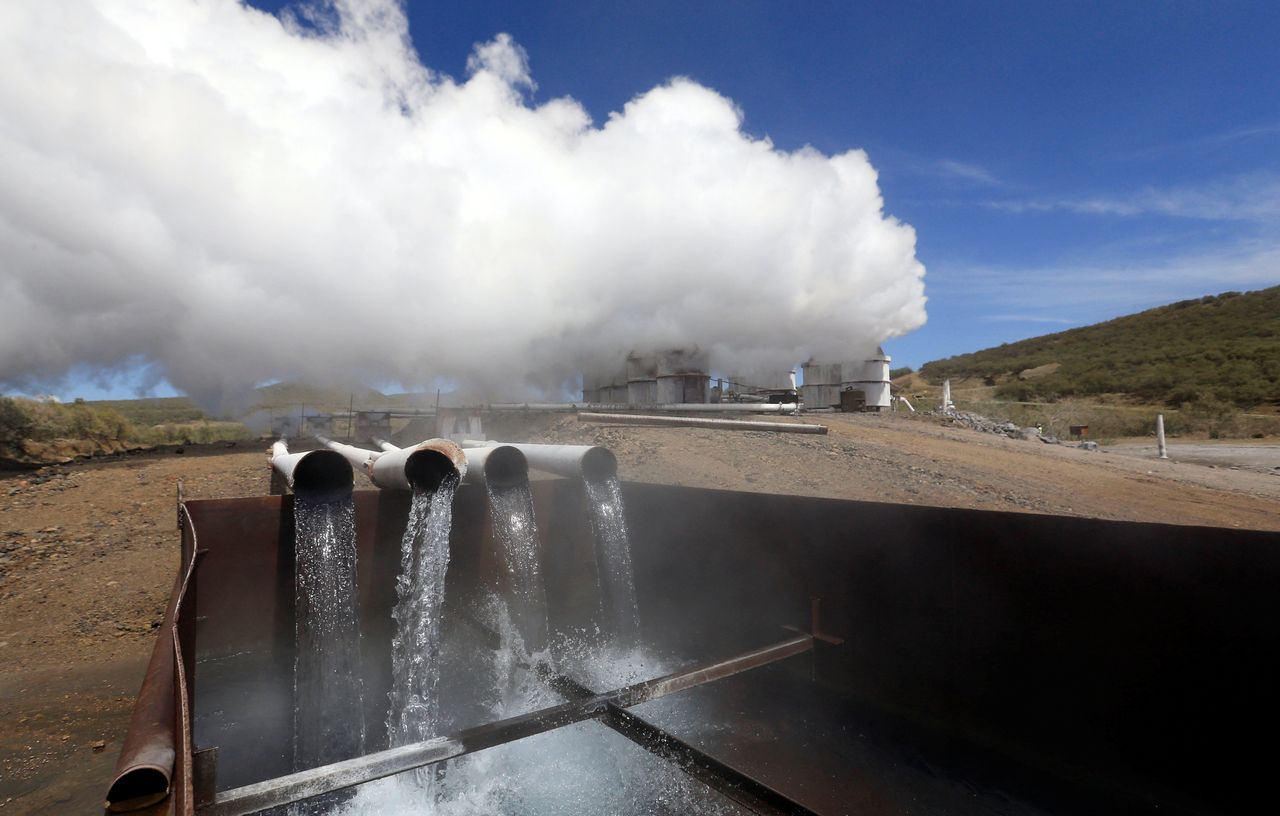 Steam rises from a section of the Olkaria IV geothermal power plant in the Rift Valley in Kenya.
