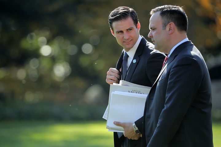 White House Personal Aide to the President John McEntee, left, is seen with White House Director of Social Media Dan Scavino in November.