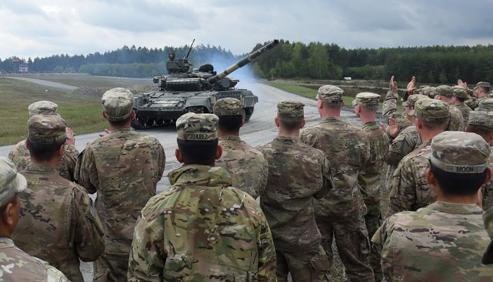 Platoons from NATO nations France, Germany, USA and their partners Austria and Ukraine take part in exercise 'Strong Europe Tank Challenge 2017' in southern Germany in 2017