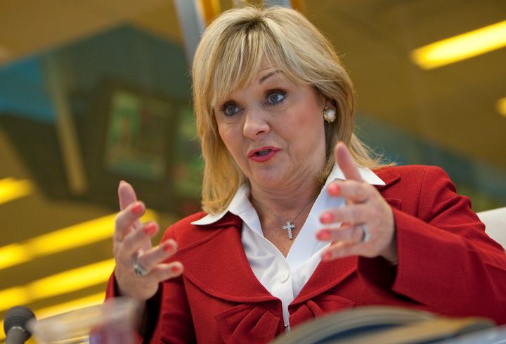 Oklahoma Gov. Mary Fallin (R), pictured here in 2011, speaks during an interview in New York. 