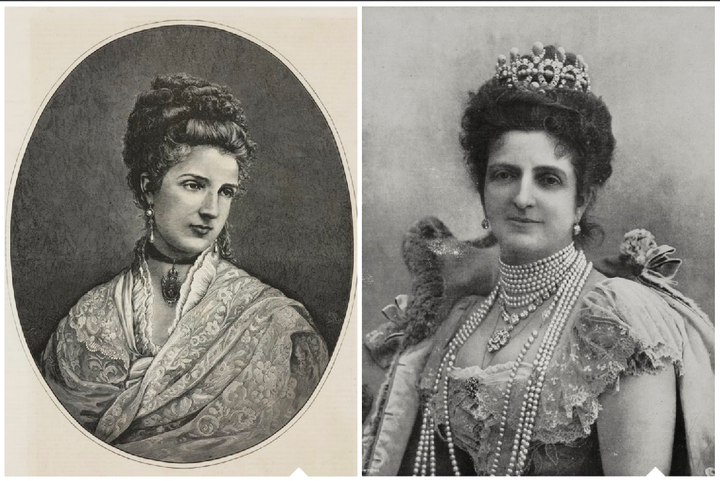 Margherita of Savoy pre-pizza in 1875, and post-pizza in a portrait that was released close to her death in 1926.