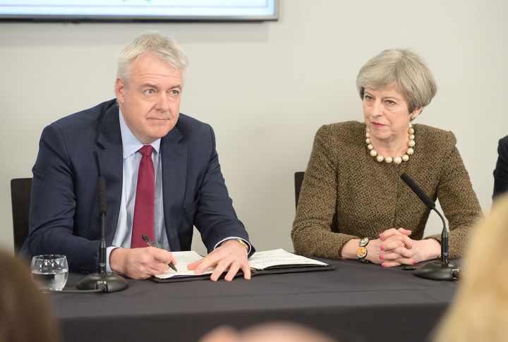 Theresa May with Wales First Minister Carwyn Jones