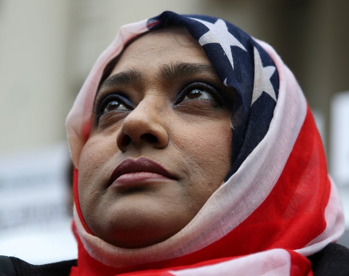 Hoshneara Begum takes part in a World Hijab Day rally held in front of New York City Hall in New York on Feb. 1.