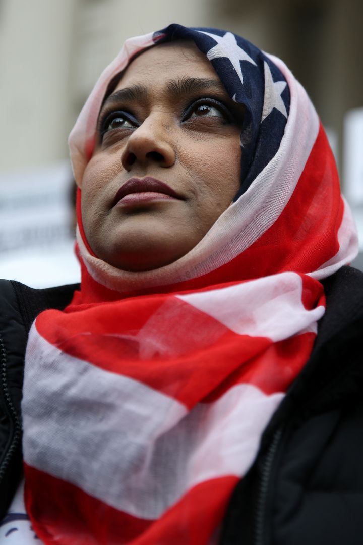 Hoshneara Begum takes part in a World Hijab Day rally held in front of New York City Hall in New York on Feb. 1.