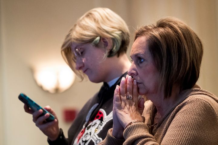 Supporters monitor election returns for Conor Lamb, the Democratic congressional candidate for Pennsylvania's 18th District, on Tuesday night in Canonsburg, Pennsylvania. 