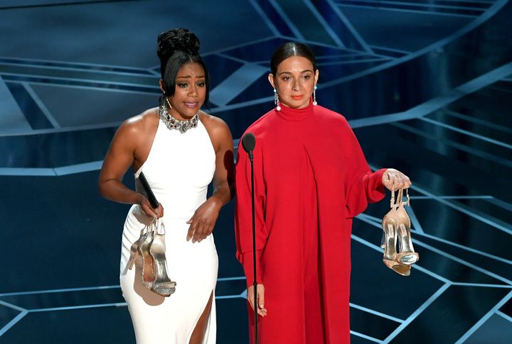 Tiffany and Maya on stage at the Oscars 