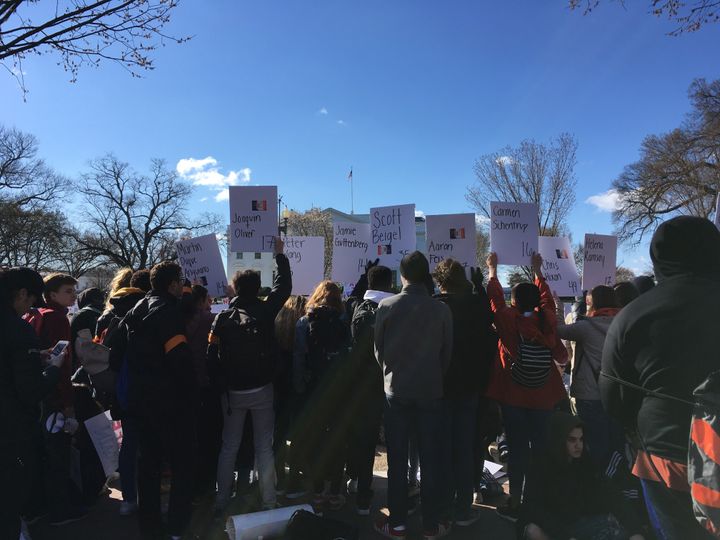 Students protest against gun violence outside the White House on March 14, 2018.