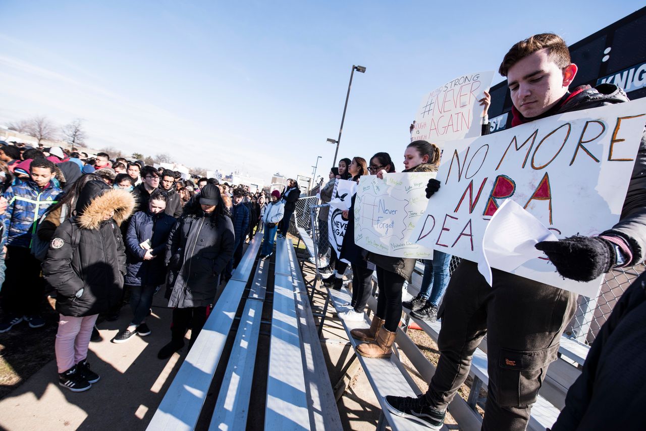 Students of Townsend Harris High School take part in a nationwide student walkout on March 14. 