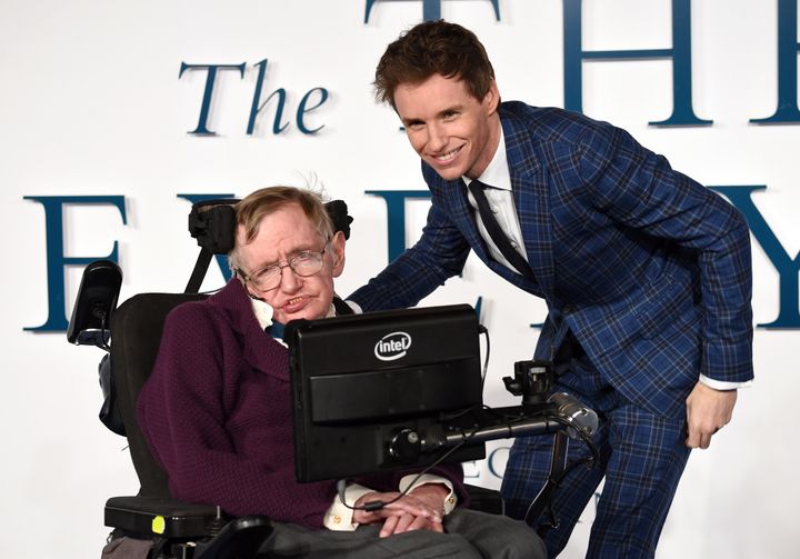 Stephen Hawking and Eddie Redmayne attend the UK Premiere of 'The Theory Of Everything'.