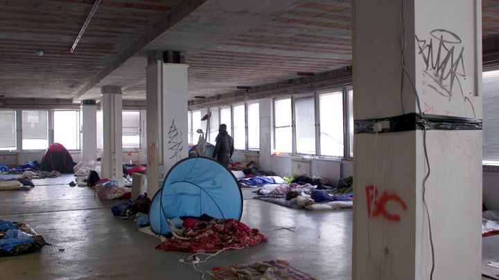 Tents and mattresses cover the floors of Sophia House
