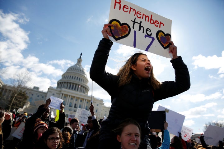 Students from Washington, D.C.-area schools protest for stricter gun control during a walkout at the U.S. Capitol on March 14