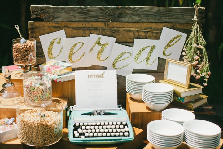 A cereal bar at a brunch wedding makes the celebration feel fun and laidback instead of intimidatingly formal. 