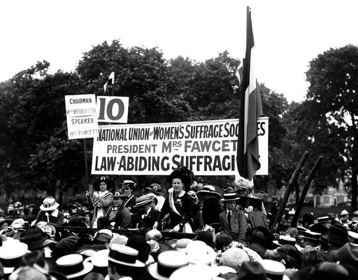 Millicent Fawcett, who founded the National Union of Women's Suffrage, speaks at the Suffragette Pilgrimage in Hyde Park.