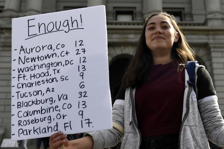 10th grader Ambrea Balerede from DSST Byers joined high school students at the Denver State Capitol as schools across the nation with walkouts/gun violence protests on the one month anniversary of the Parkland, Florida shooting. March 14, 2018 Denver, Colorado. 