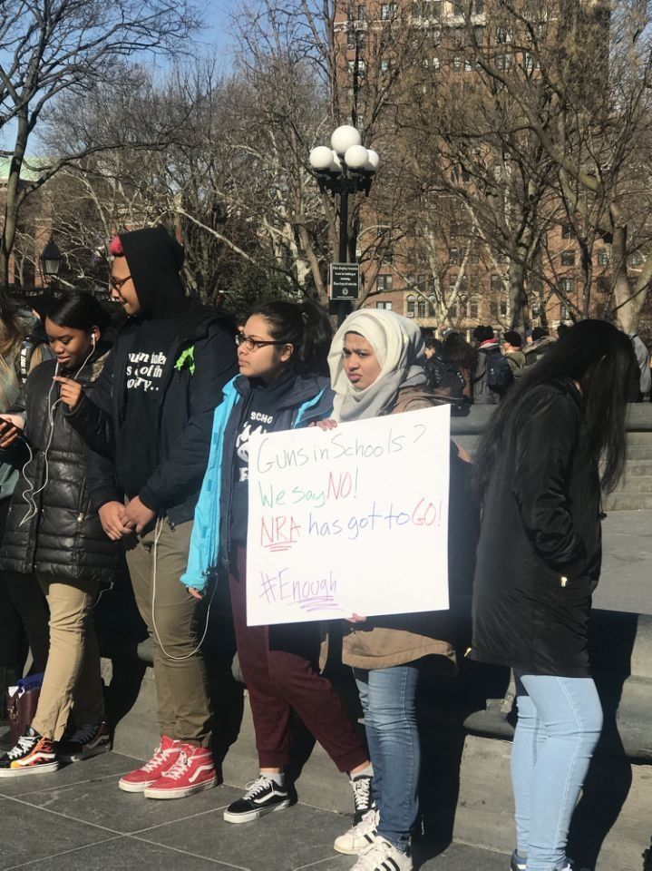 “Guns in school? We say no. NRA has got to go” Students gather in New York City’s Astor Place neighborhood to protest gun violence. 