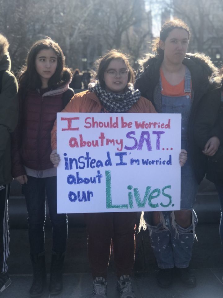Students gather in New York City’s Astor Square neighborhood to protest gun violence. 