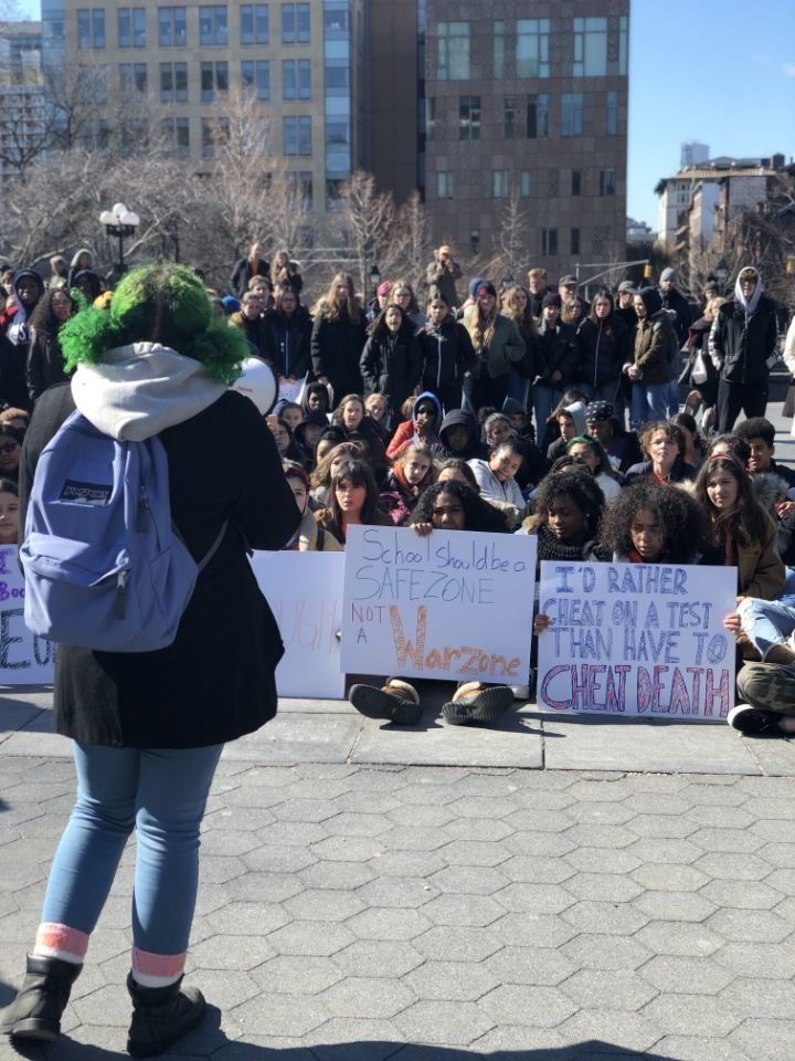 At the rally in Washington Square Park, hundreds of students gathered from neighboring schools. 