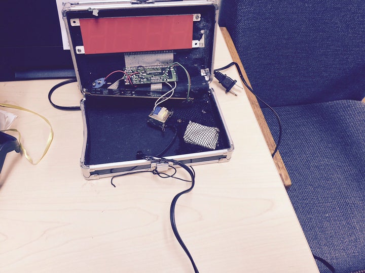 A homemade clock made by Ahmed Mohamed, 14, is seen in an undated picture released by the Irving Texas Police Department Sept