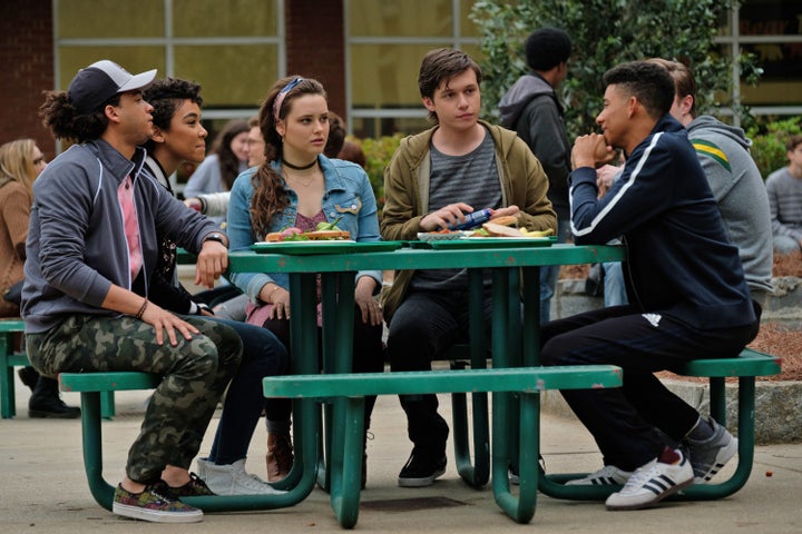 Starring in a gay teen rom-com “gave me a kick to reflect and think about how I wanted to deal with my internalized shame,” Lonsdale (far right, with his "Love, Simon" cast mates) said.