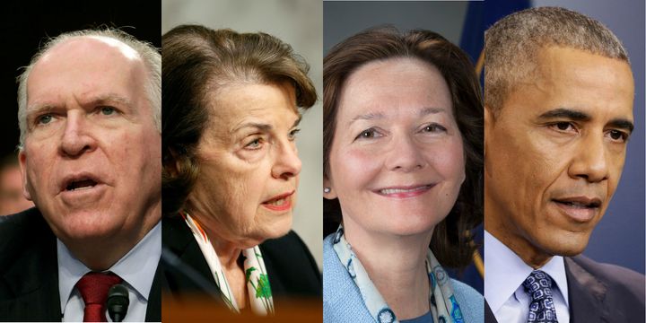 Former CIA Director John Brennan, Senator Dianne Feinstein, CIA Deputy Director Gina Haspel and President Barack Obama.