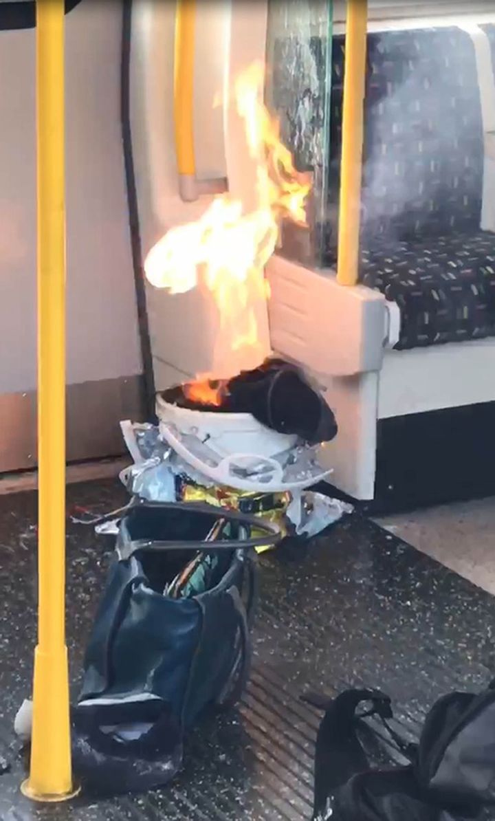 The device after it exploded on a District Line train at Parsons Green 