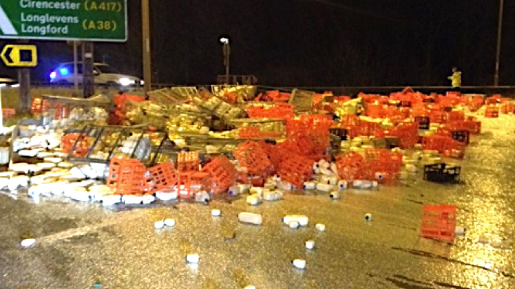 Truck Dumps Its Enormous Milk Load All Over The Road