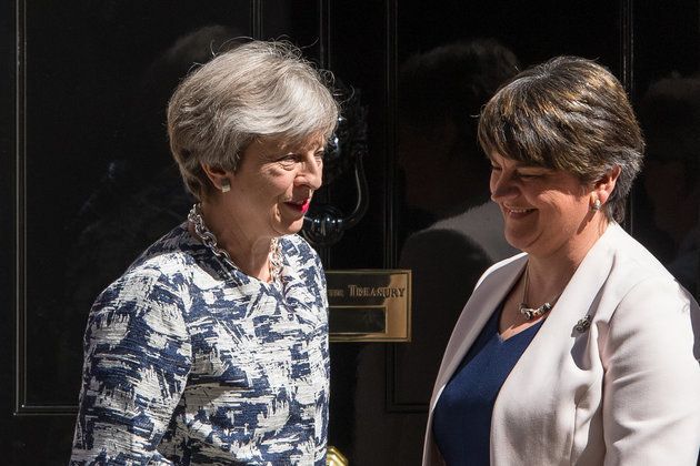 Prime Minister Theresa May greets DUP leader Arlene Foster