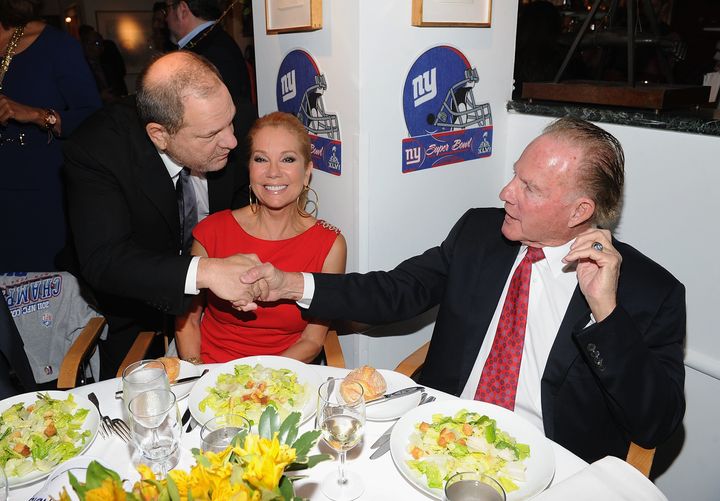 Harvey Weinstein, Kathie Lee and Frank Gifford attend a New York Giants Super Bowl luncheon on Feb. 1, 2012. 