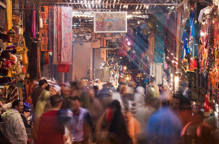 A traditional market in Marrakesh, Morocco.