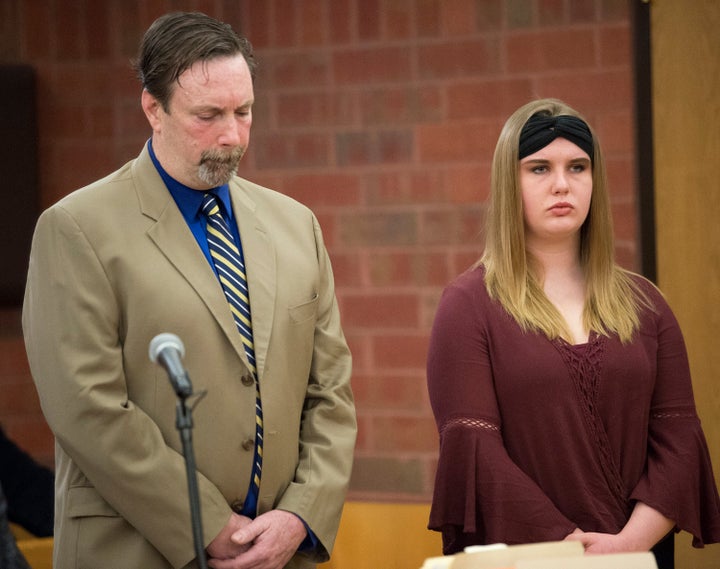 Brianna Brochu, right, listens as Judge Omar A. Williams addresses her in Superior Court in Hartford, Connecticut, on Monday.