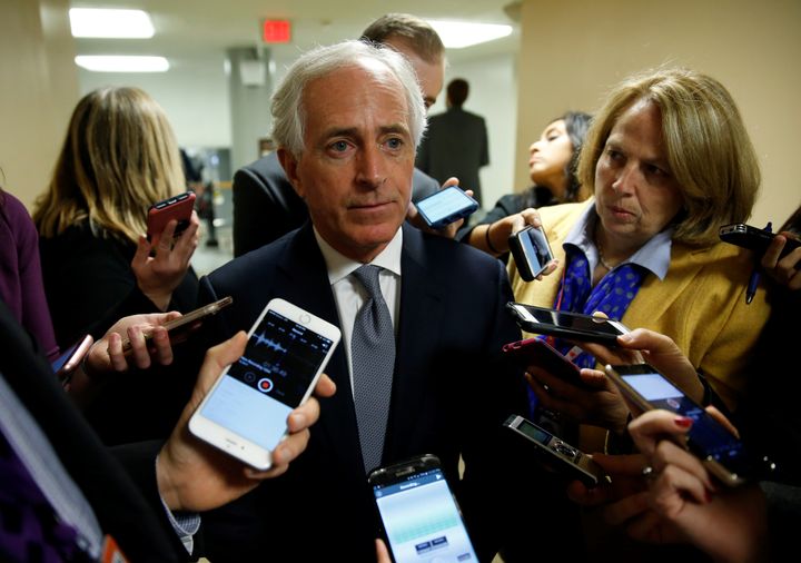 Senator Bob Corker (R-TN) speaks to reporters as he arrives for a nomination vote at the U.S. Capitol in Washington, U.S., December 19, 2017. (REUTERS/Joshua Roberts)