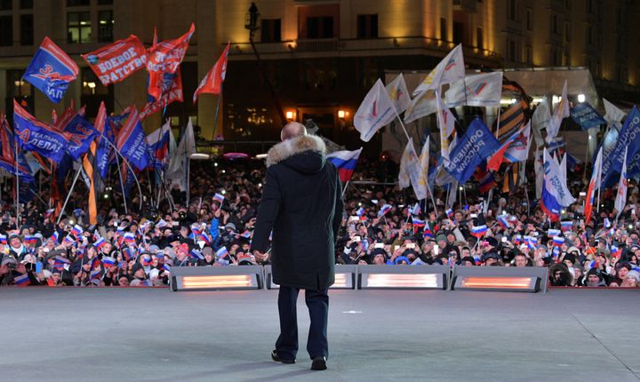 Putin at a rally in Moscow following his re-election 