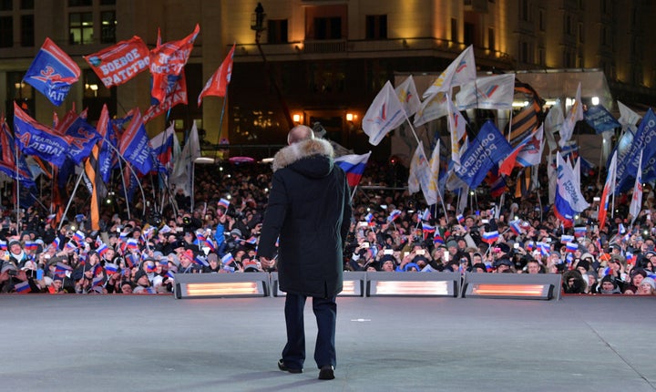 <strong>Putin at a rally in Moscow following his re-election </strong>