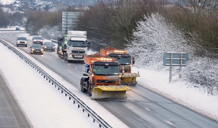 Snowploughs on the A30 near, Okehampton in Devon, which was hit by 'significant snow' overnight.