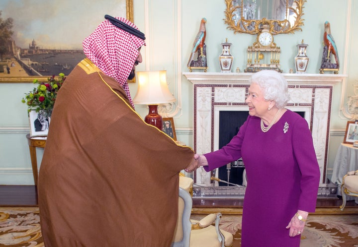 As part of a tour of Western countries to promote the changes he's making in Saudi Arabia, Crown Prince Mohammed bin Salman visited the United Kingdom, where he met with Queen Elizabeth, March 7, 2018.