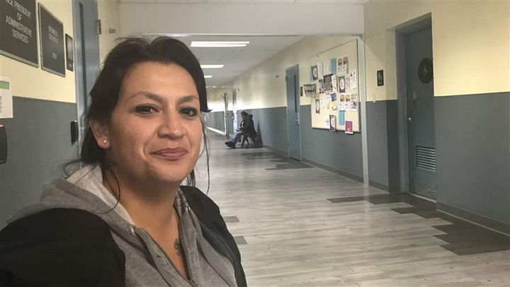 Sandra Alvarez takes a break after her all-day pre-apprenticeship class in San Jose, California. She’s hoping the class will launch her career in construction.