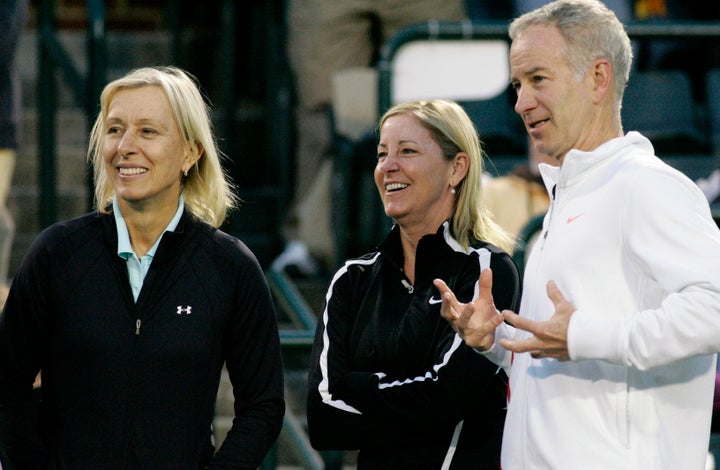 Martina Navratilova, pictured left with Chris Evert and John McEnroe in 2012, said she was told by the BBC that her pay was comparable to McEnroe's. 