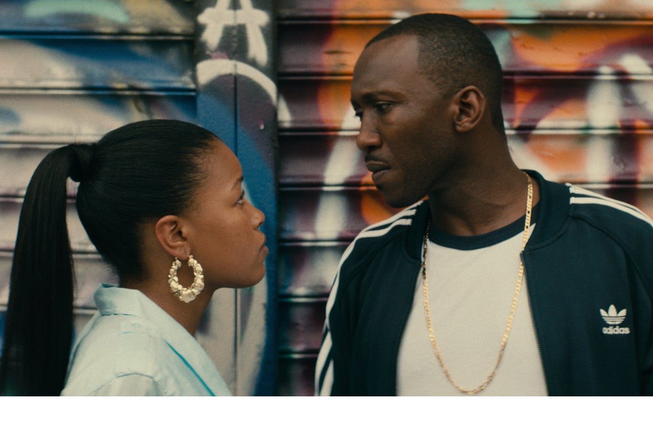 Roxanne Shanté (Chanté Adams) stands opposite her love interest, Cross (Mahershala Ali).